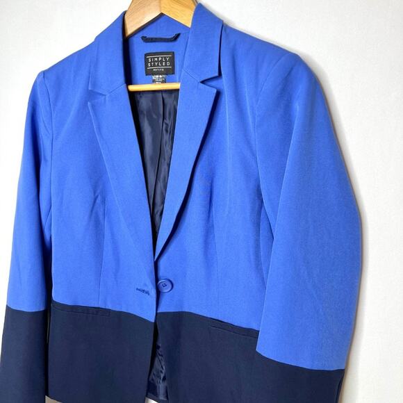 NWT Simply Styled By Sears Blue Color Block Blazer Medium Petite - Picture 5 of 8